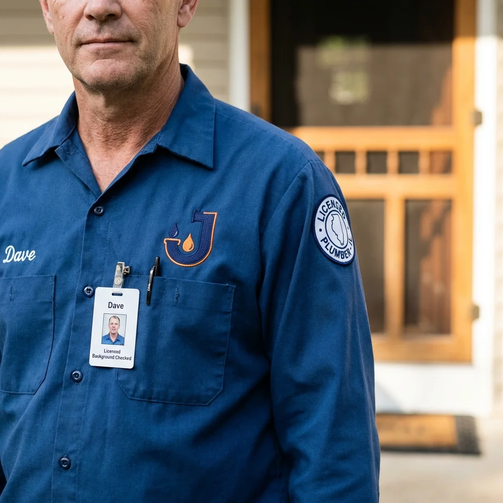 Licensed plumber showing ID badge in Hidden Valley Lake, CA