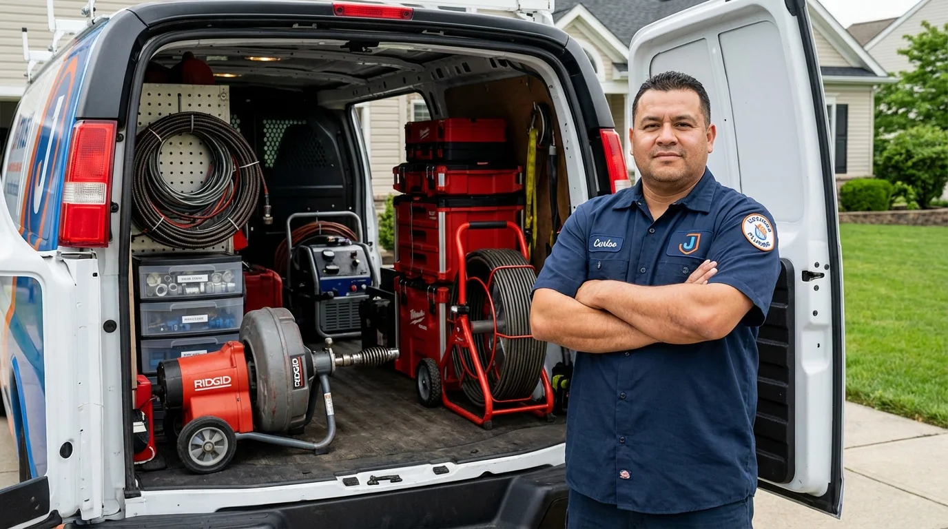 Professional drain cleaning equipment and Johns Plumbing LLC plumber in Hidden Valley Lake