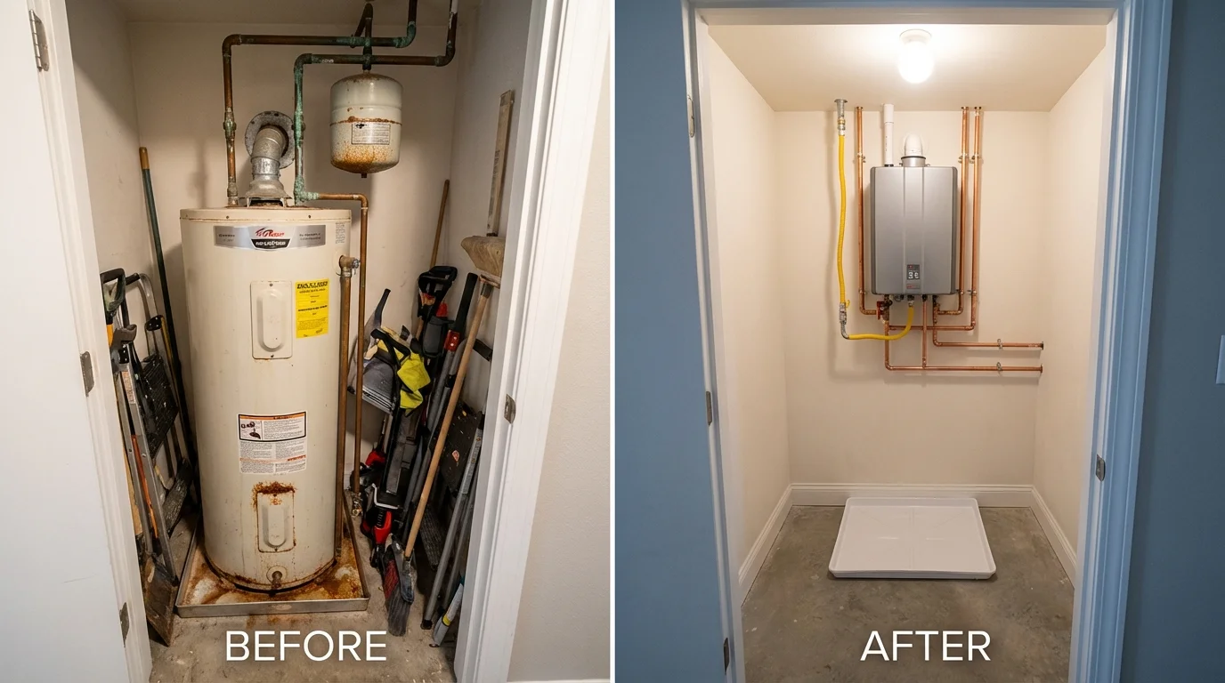 Tank water heater versus wall-mounted tankless unit comparison for Hidden Valley Lake, CA homeowners
