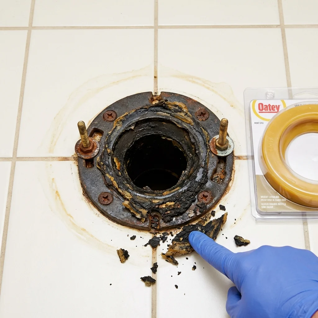 Failed wax ring showing water seepage at the base of a toilet in a Hidden Valley Lake, CA home